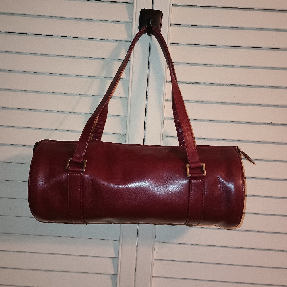 Sara Battaglia Burgundy Leather Barrel Bag Silver Hardware (Made in Italy)